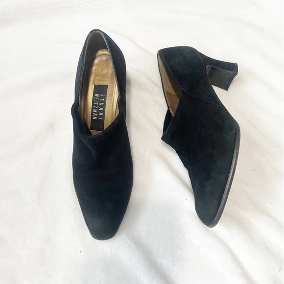 Stuart Weitzman black suede block heel shoes pumps size 6.5 bootie - Picture 1 of 10
